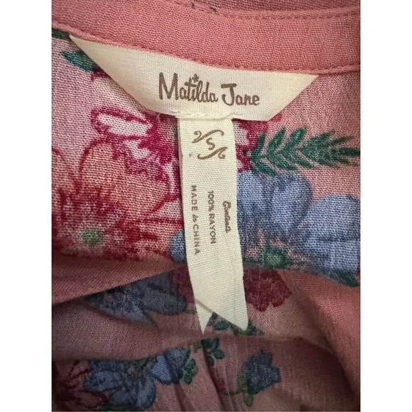 Matilda Jane Let’s Go Out Peach Floral Pleated Dress- small - Picture 7 of 7